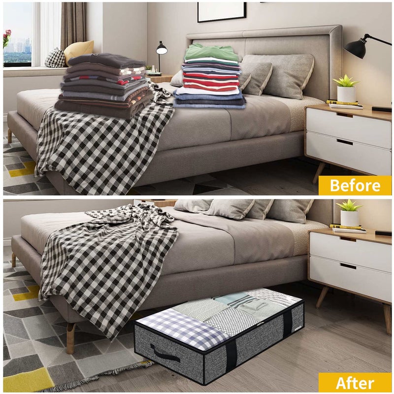 Onlyeasy Foldable Underbed Bags - 2 Pack Blankets Clothes Comforters Storage Bag Breathable Zippered Organizer for Bedroom with Clear Window and 4 Handles, 100 x50 x15cm, Linen-Like Black, MXAUBBP2 - Image 4